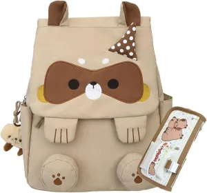 Cute Cartoon Raccoon Backpack with Chic Case and Pendant for Women Y2K Kawaii Large Capacity Mochila De Gift (2Pcs (Khaki   Case))