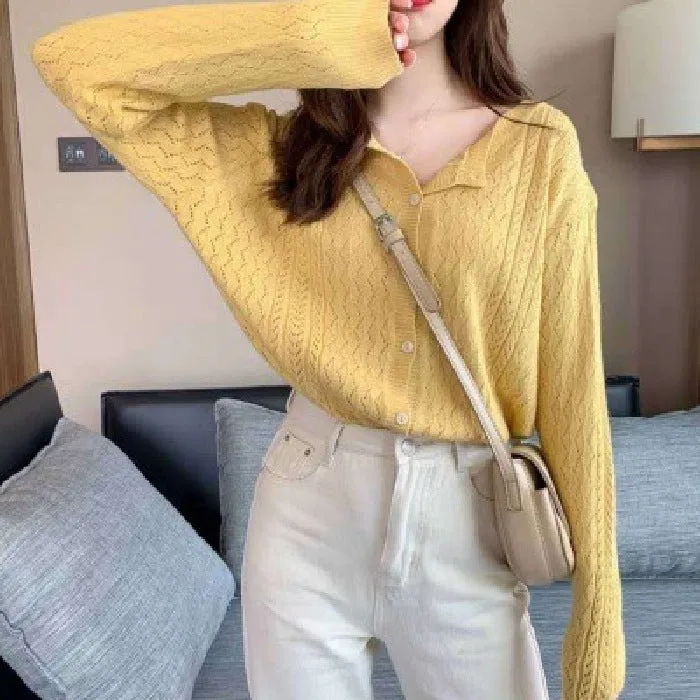 Demure Lazy Vintage Loose Sweater Elegant Tops Western Knitted Cardigan Women Outerwear