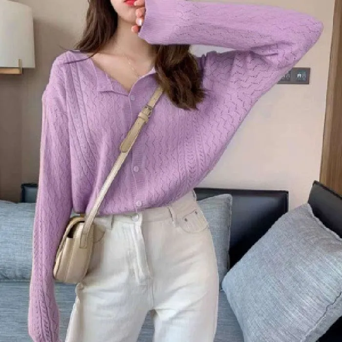 Demure Lazy Vintage Loose Sweater Elegant Tops Western Knitted Cardigan Women Outerwear