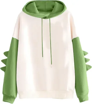 Dino Hoodies for Women Teen Girls Cute Kawaii Dinosaur Pullover Tops Long Sleeve Hooded Sweatshirt