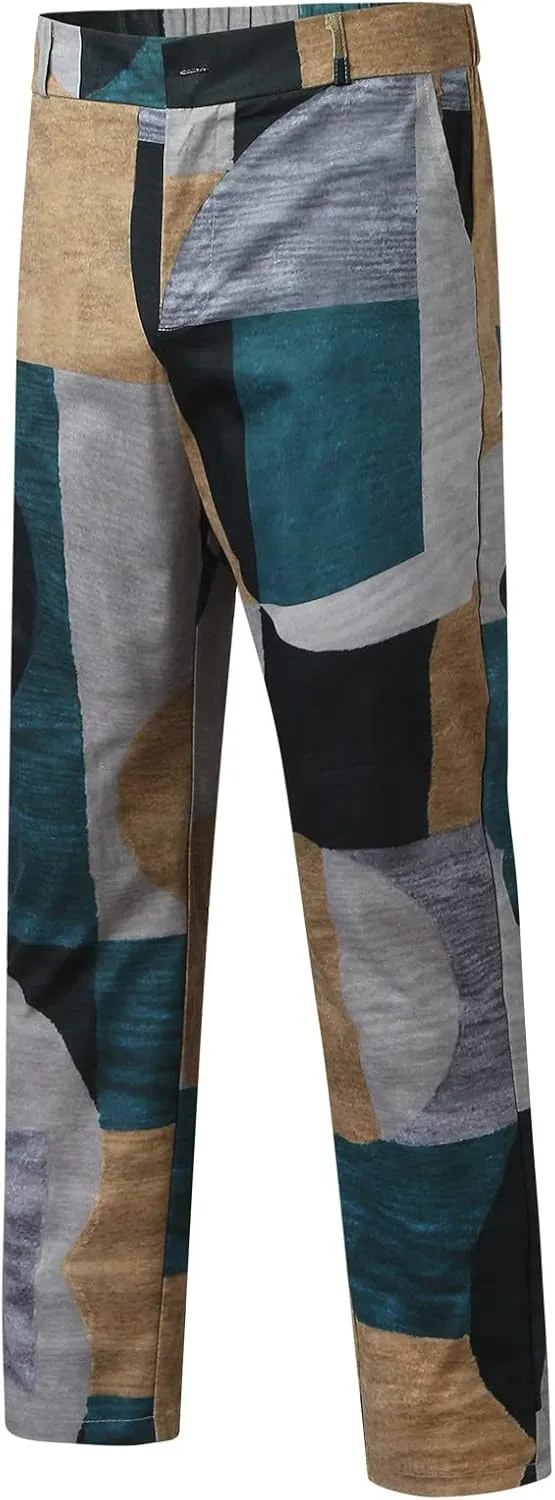 Dress Pants for Men,Mens Slim Fit Dress Pants Business Casual Golf Chino Pants Stretch Plaid Pants Pleated Slacks