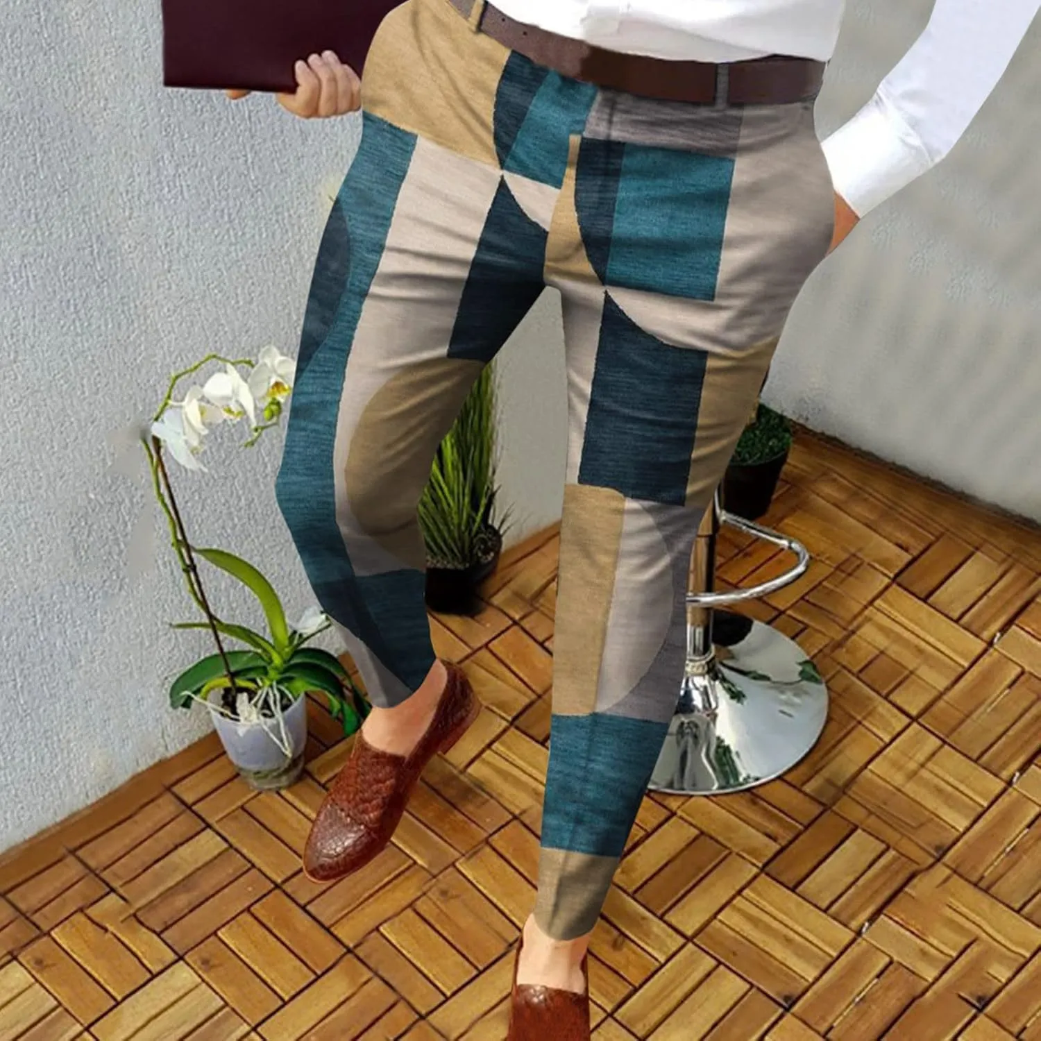 Dress Pants for Men,Mens Slim Fit Dress Pants Business Casual Golf Chino Pants Stretch Plaid Pants Pleated Slacks