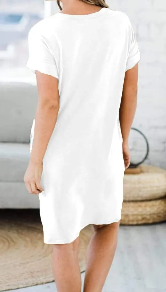 Ecolley Casual Loose Summer Dresses for Women with Pockets V Neck Swing Flowy Beach Sundress Cuffed Sleeve Comfy