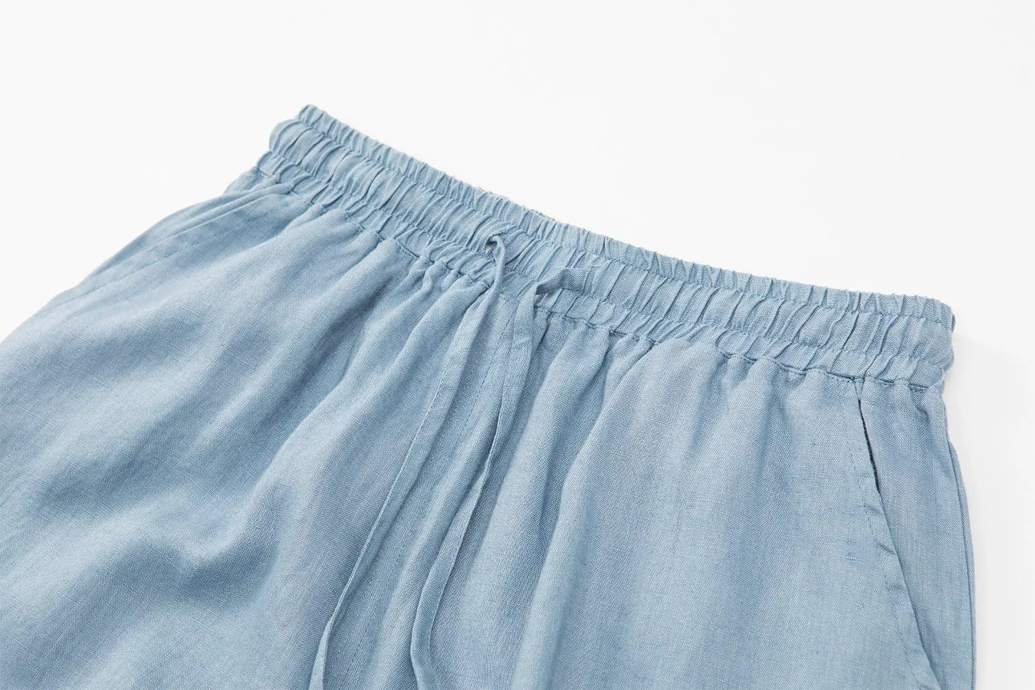 ECUPPER Womens Linen Cropped Pants Loose Casual Capri Cotton Wide Leg Plus Size Elastic Waist with Drawstring Trouses