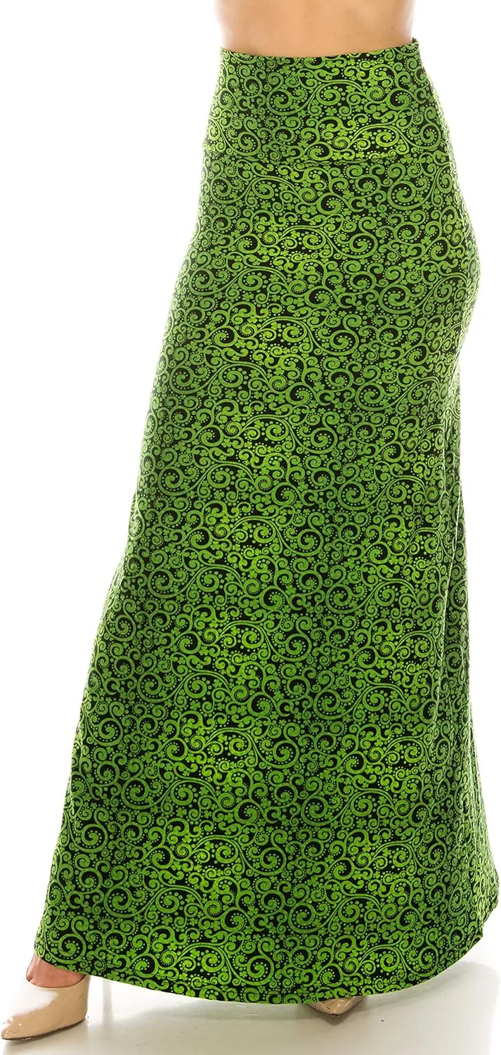 Eevee Women's Printed Foldover Waistband Fashionable Long Maxi Skirt Dress
