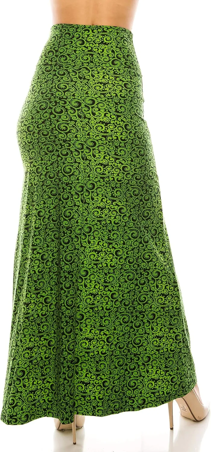 Eevee Women's Printed Foldover Waistband Fashionable Long Maxi Skirt Dress