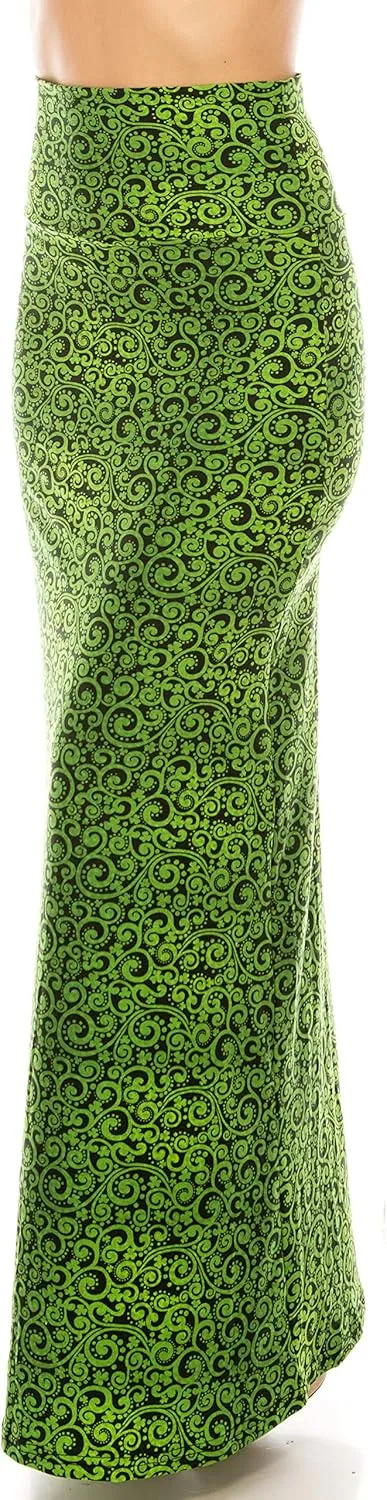 Eevee Women's Printed Foldover Waistband Fashionable Long Maxi Skirt Dress