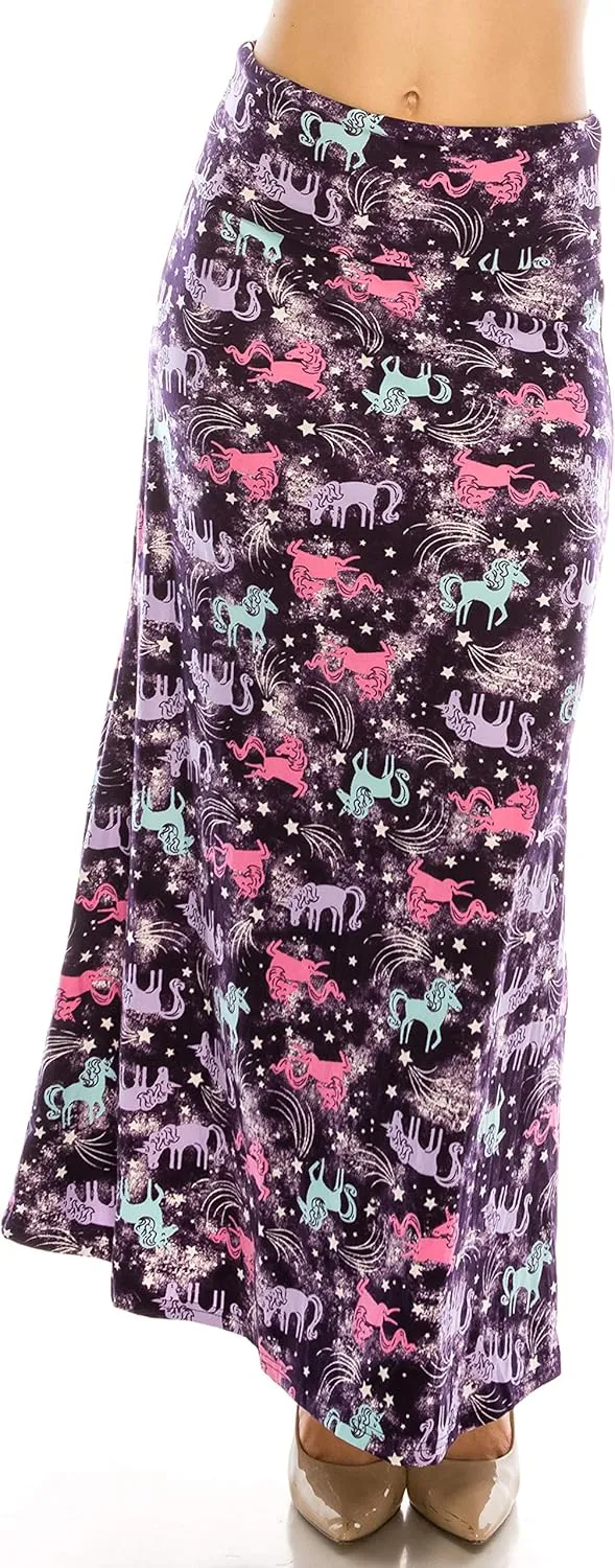 Eevee Women's Printed Foldover Waistband Fashionable Long Maxi Skirt Dress