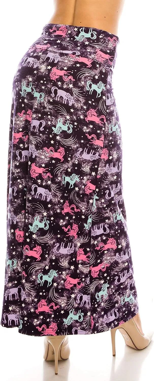 Eevee Women's Printed Foldover Waistband Fashionable Long Maxi Skirt Dress