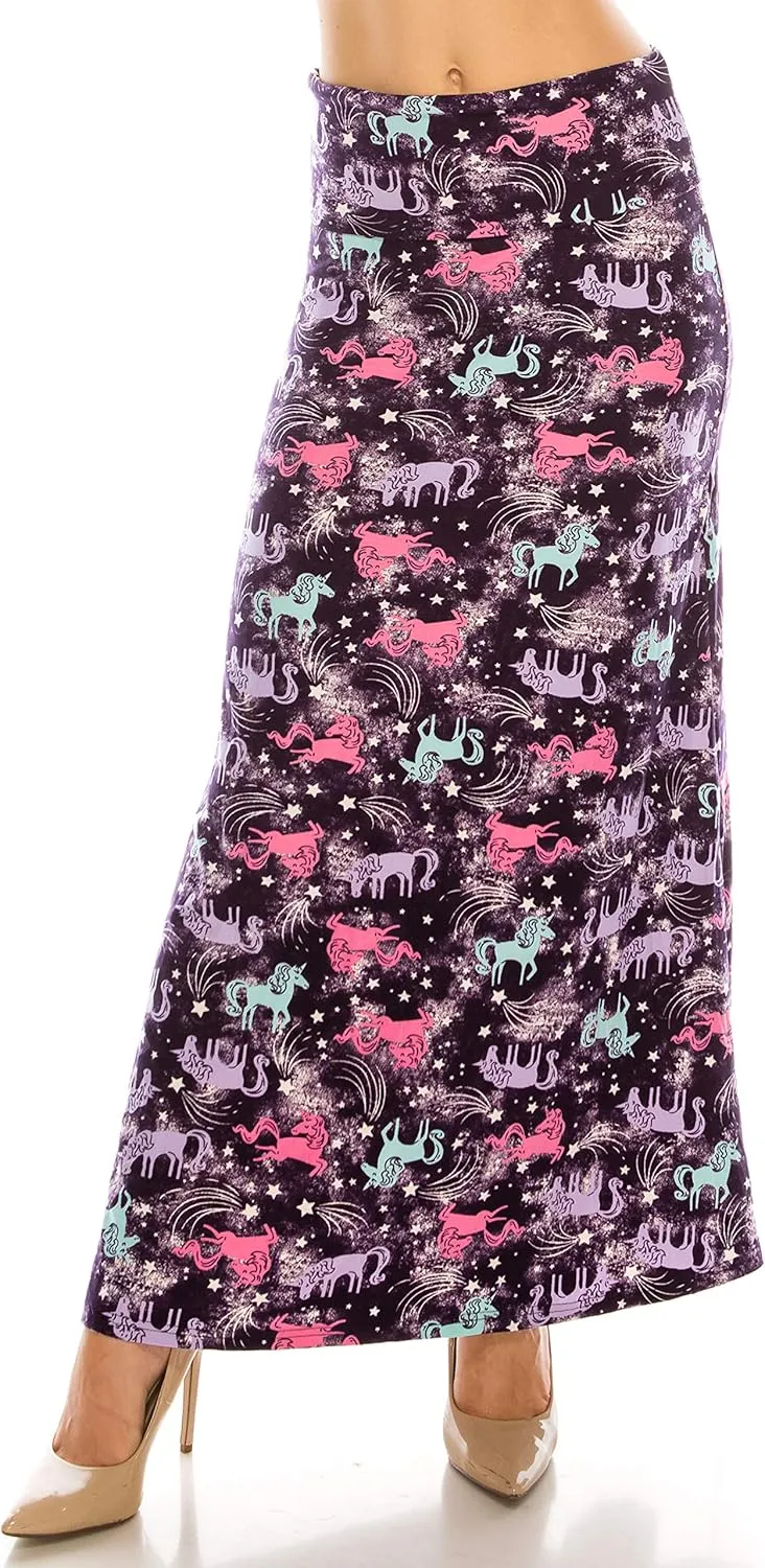 Eevee Women's Printed Foldover Waistband Fashionable Long Maxi Skirt Dress