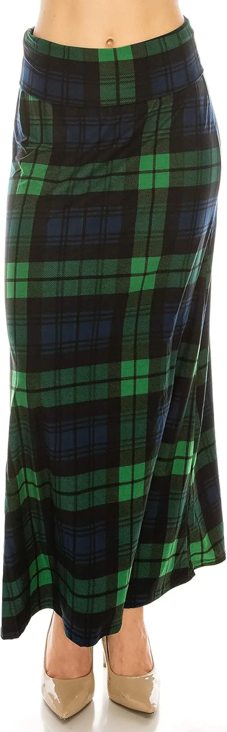 Eevee Women's Printed Foldover Waistband Fashionable Long Maxi Skirt Dress