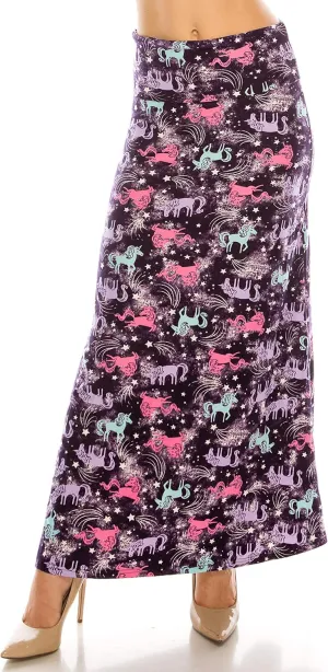 Eevee Women's Printed Foldover Waistband Fashionable Long Maxi Skirt Dress