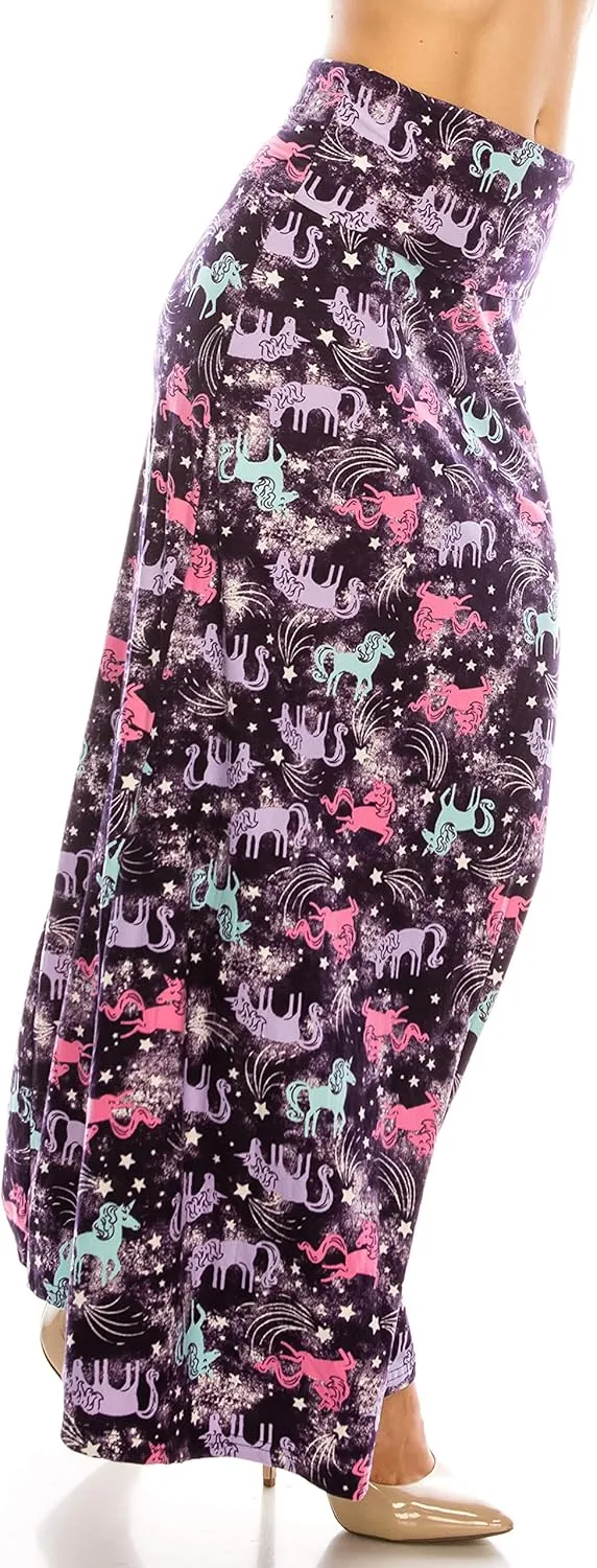 Eevee Women's Printed Foldover Waistband Fashionable Long Maxi Skirt Dress