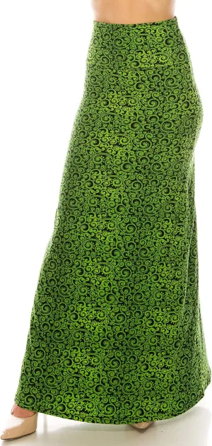 Eevee Women's Printed Foldover Waistband Fashionable Long Maxi Skirt Dress