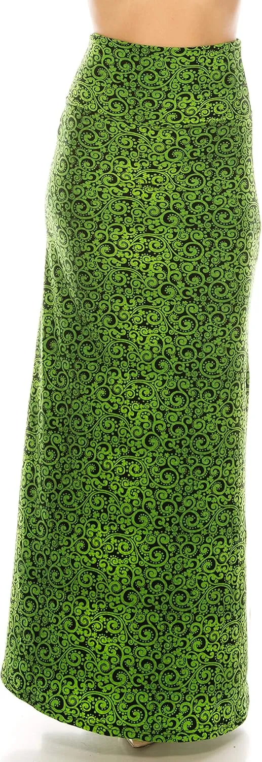 Eevee Women's Printed Foldover Waistband Fashionable Long Maxi Skirt Dress