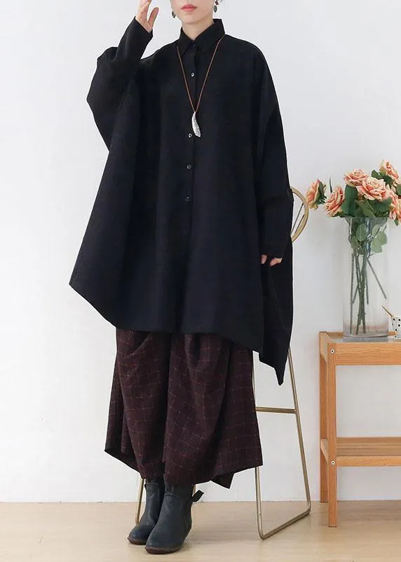 Elegant Black PeterPan Collar Asymmetrical Design Fall Cardigans Long Sleeve