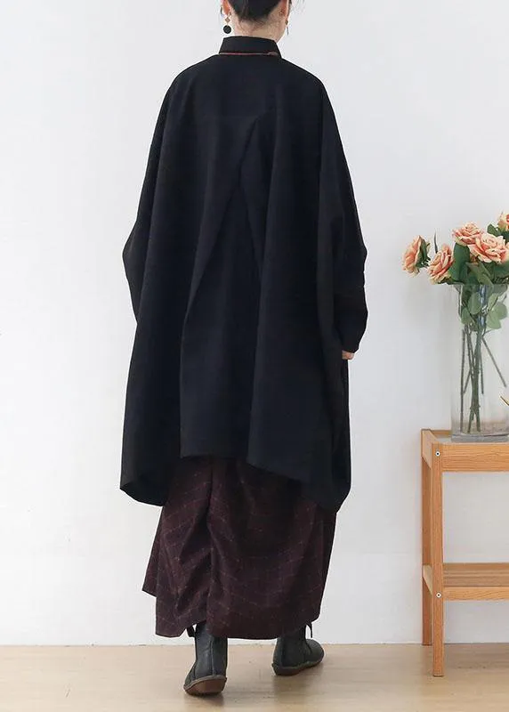 Elegant Black PeterPan Collar Asymmetrical Design Fall Cardigans Long Sleeve
