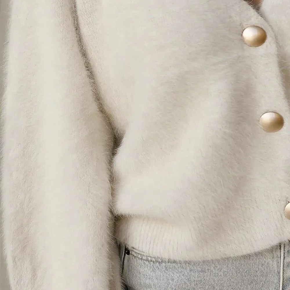Elegant Long Sleeve Mohair Cardigan Sweater