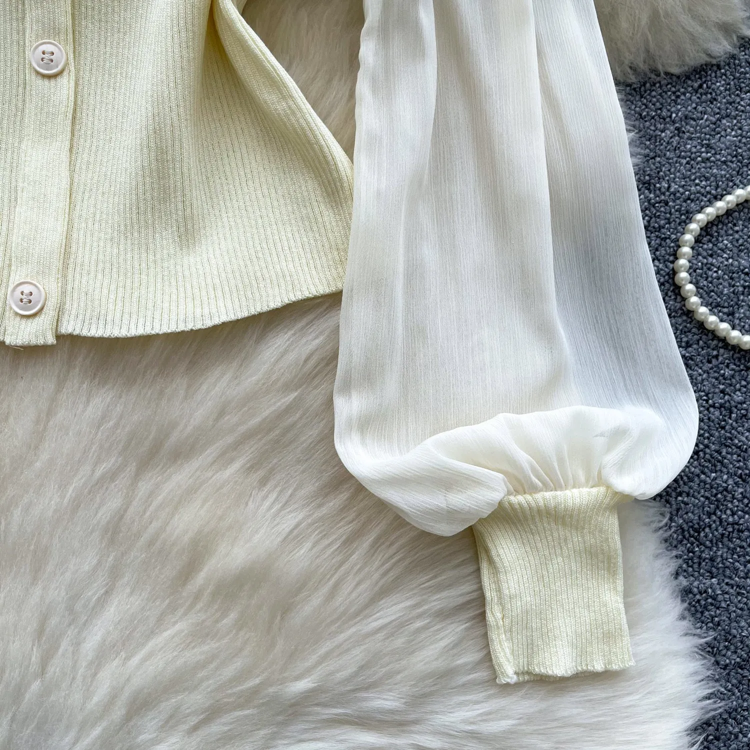 Elegant Mesh Patchwork Slim Cardigan