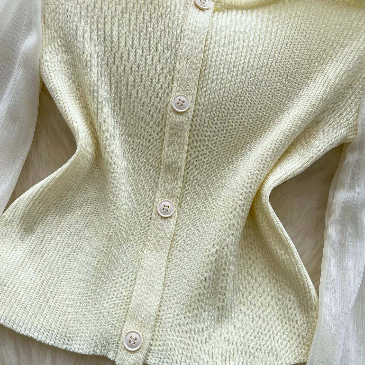 Elegant Mesh Patchwork Slim Cardigan