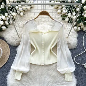 Elegant Mesh Patchwork Slim Cardigan