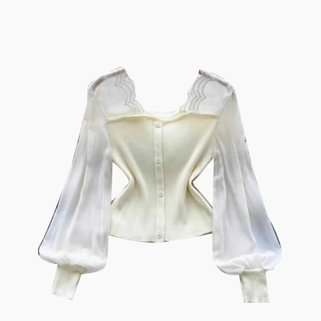 Elegant Mesh Patchwork Slim Cardigan