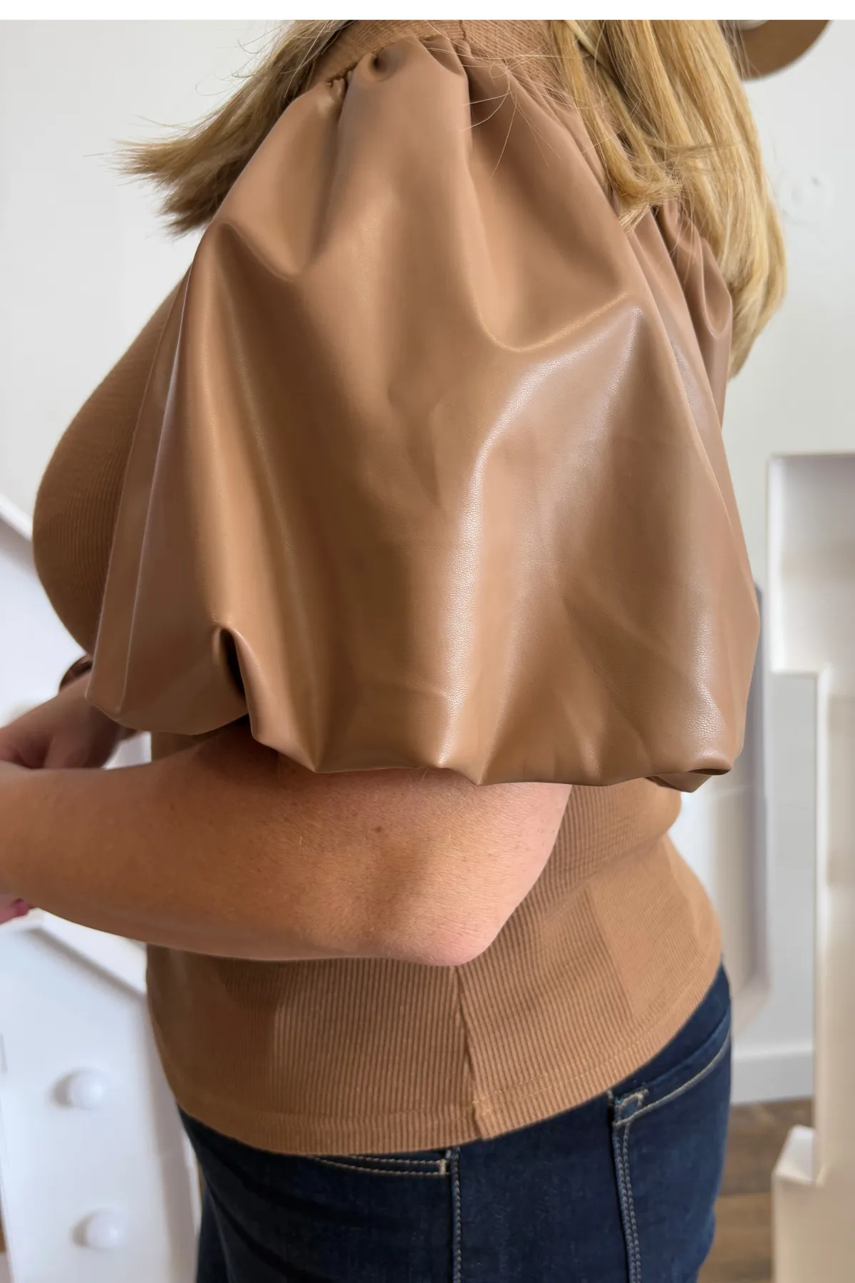 Evermore Pleather Sleeve Top