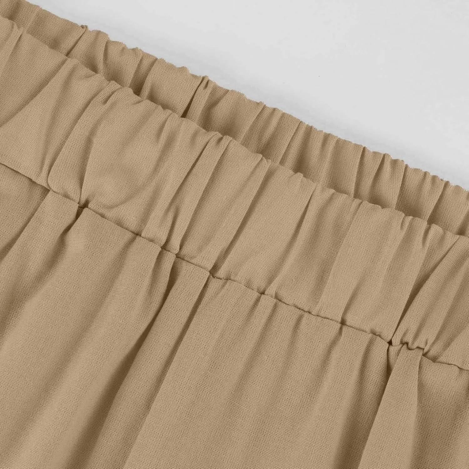 fanmpghleoo Women's Summer Casual Linen Pants Elastic Waist Loose Fit Straight Leg Crop Pants Beach Trousers with Pockets