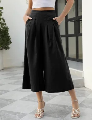 Fashion Elastic Waist Wide Leg Cropped Skort