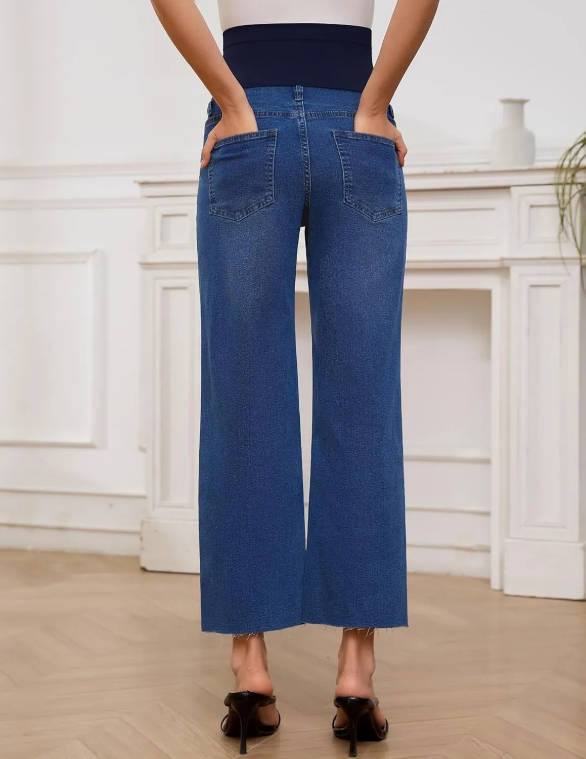 fitglam Women's Maternity Jeans Straight Leg Relaxed Fit Over Belly Pregnancy Denim Work Pants Maternity Clothes with Pockets
