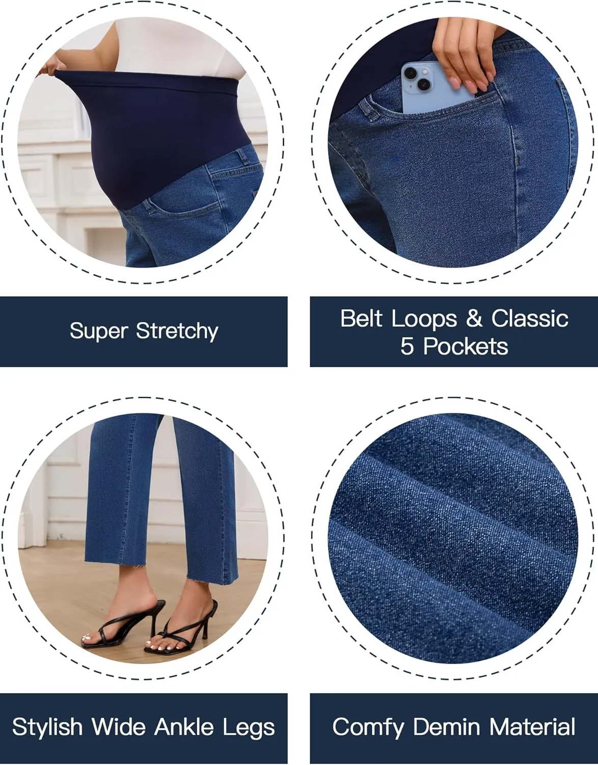 fitglam Women's Maternity Jeans Straight Leg Relaxed Fit Over Belly Pregnancy Denim Work Pants Maternity Clothes with Pockets