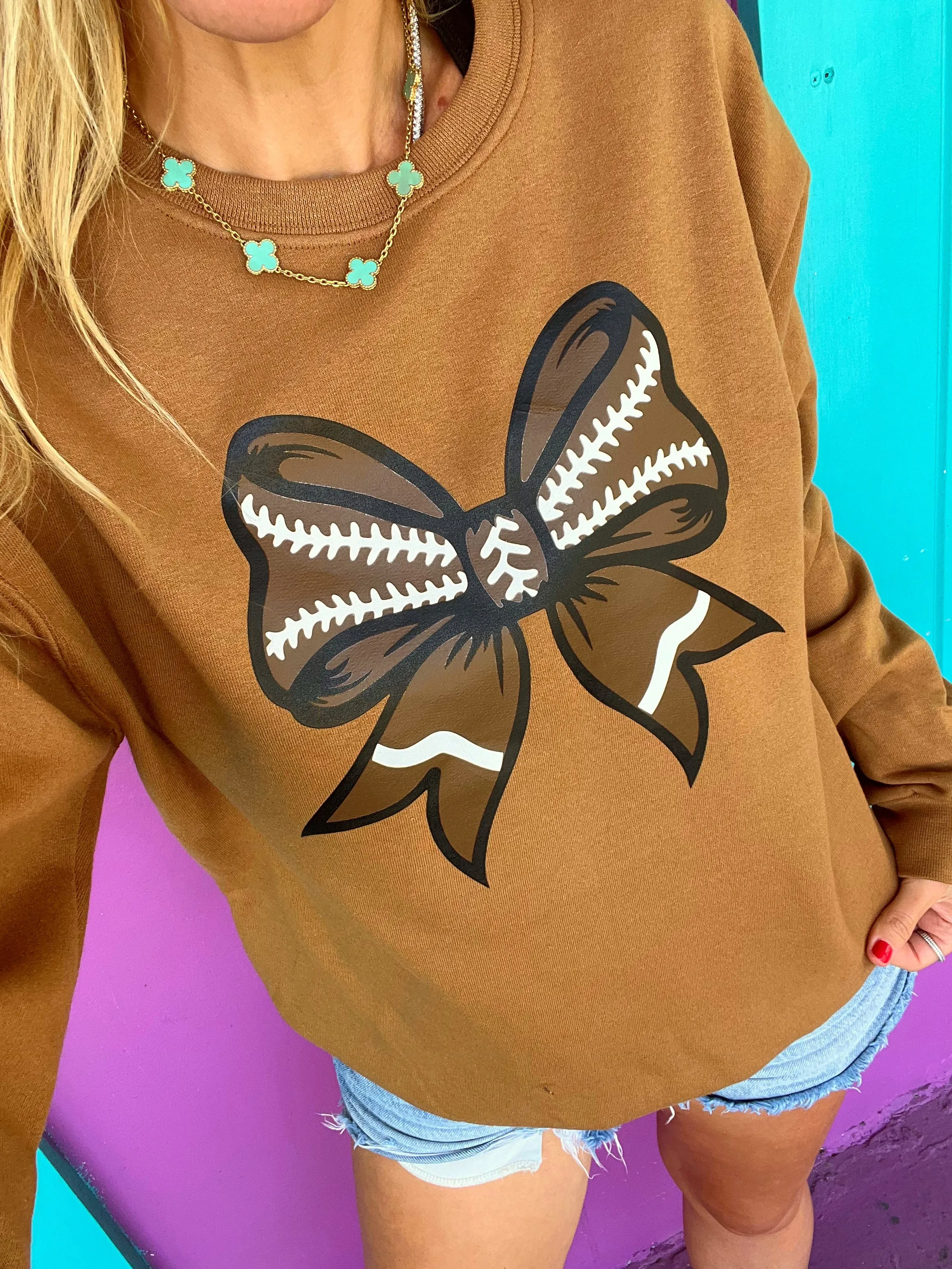 Football Brown Bow Sweatshirt