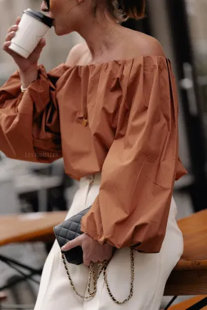 Fran off shoulder blouse brown