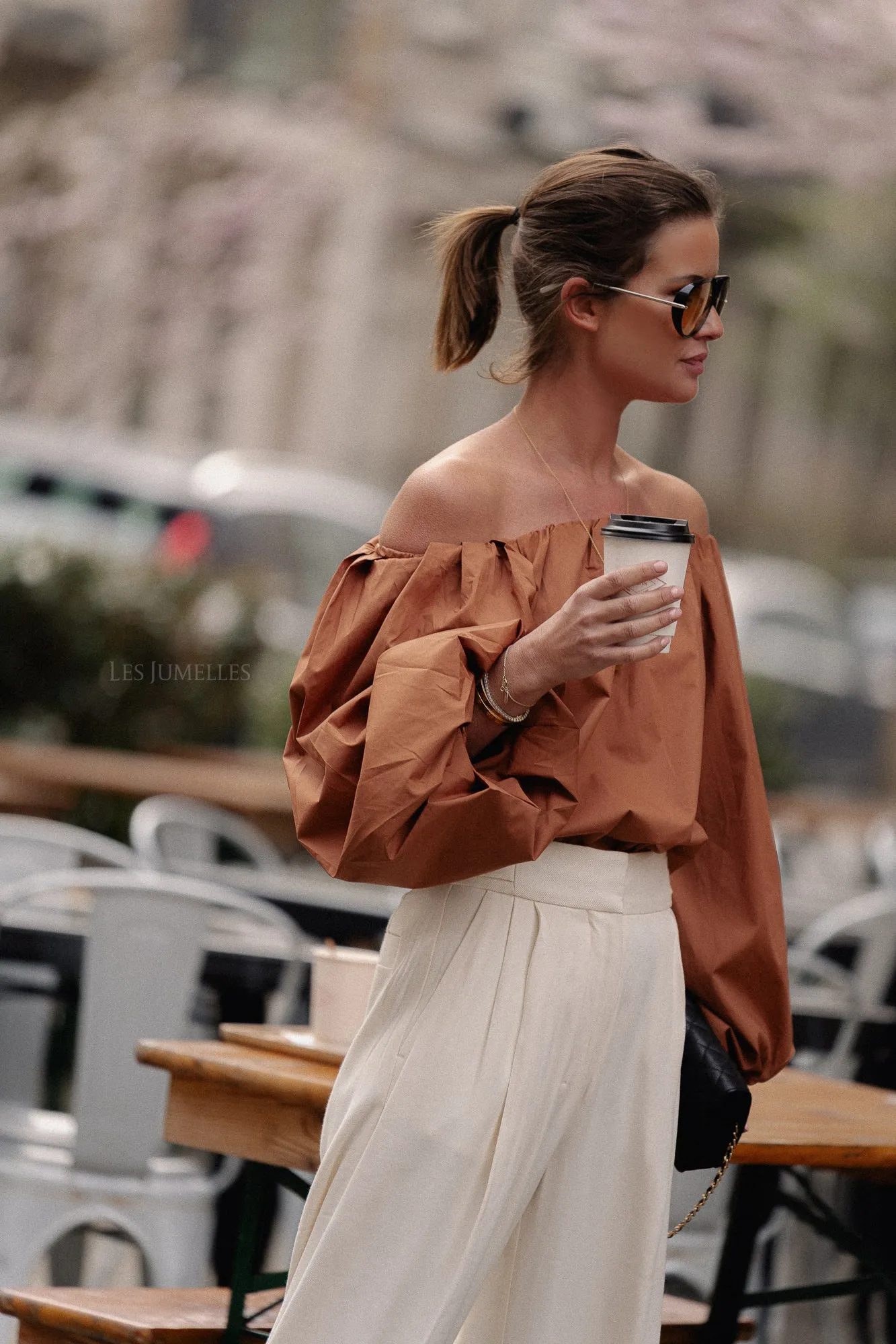 Fran off shoulder blouse brown