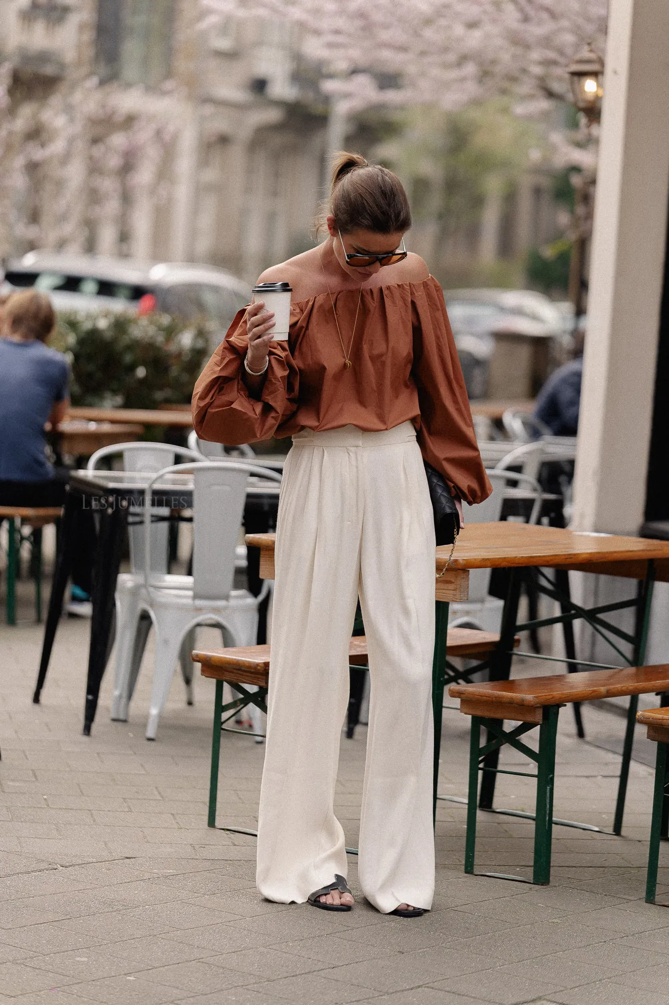 Fran off shoulder blouse brown