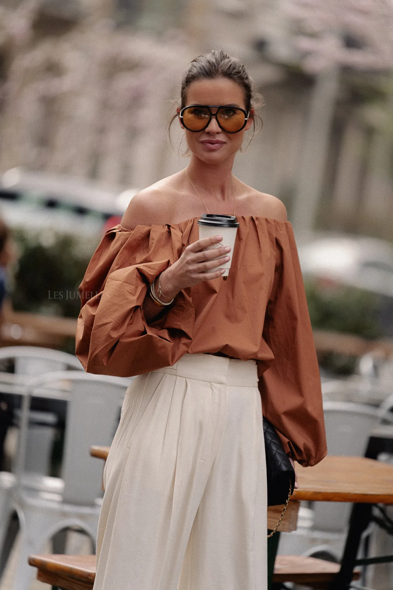 Fran off shoulder blouse brown