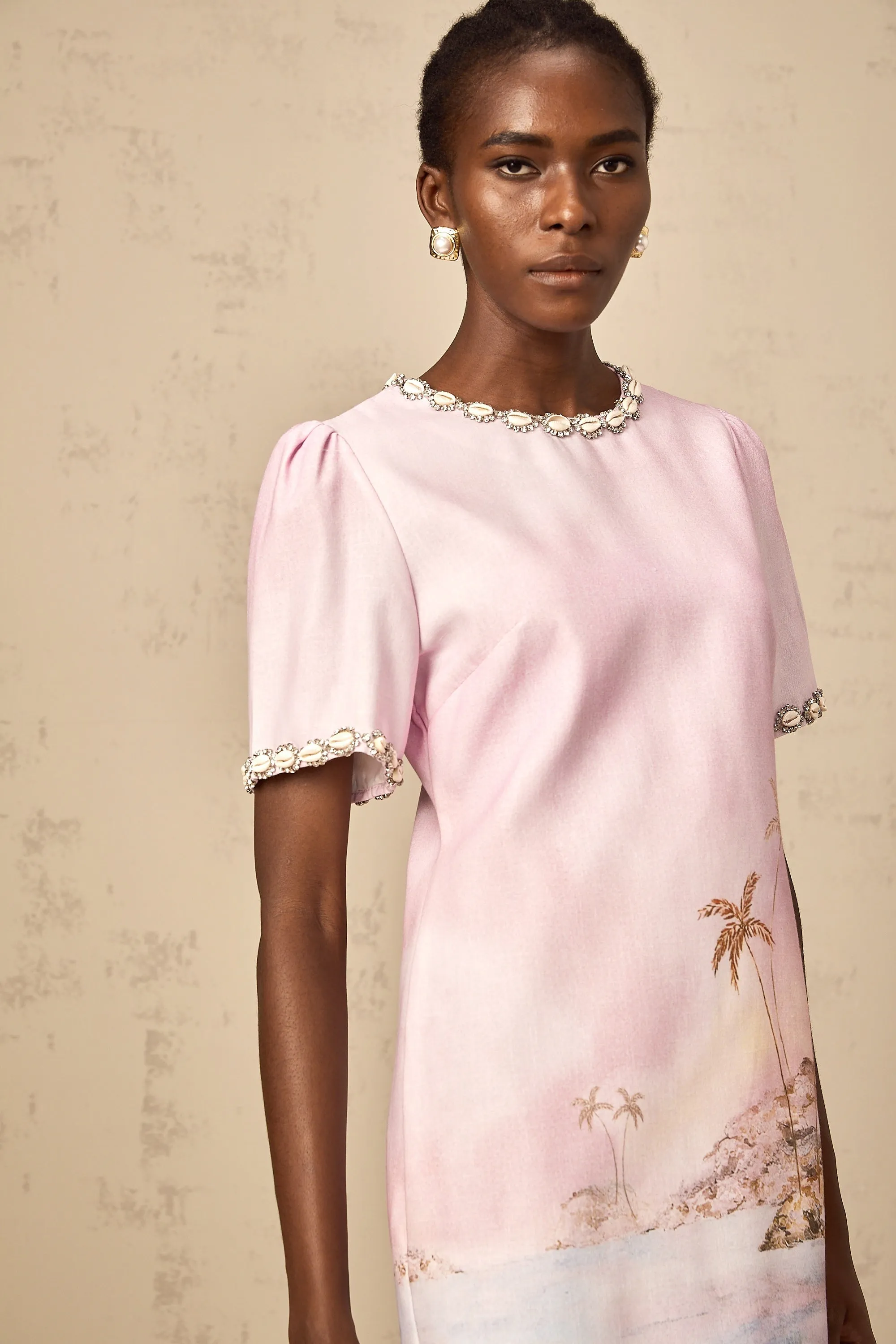Giada pink graphic-print embellished mini dress