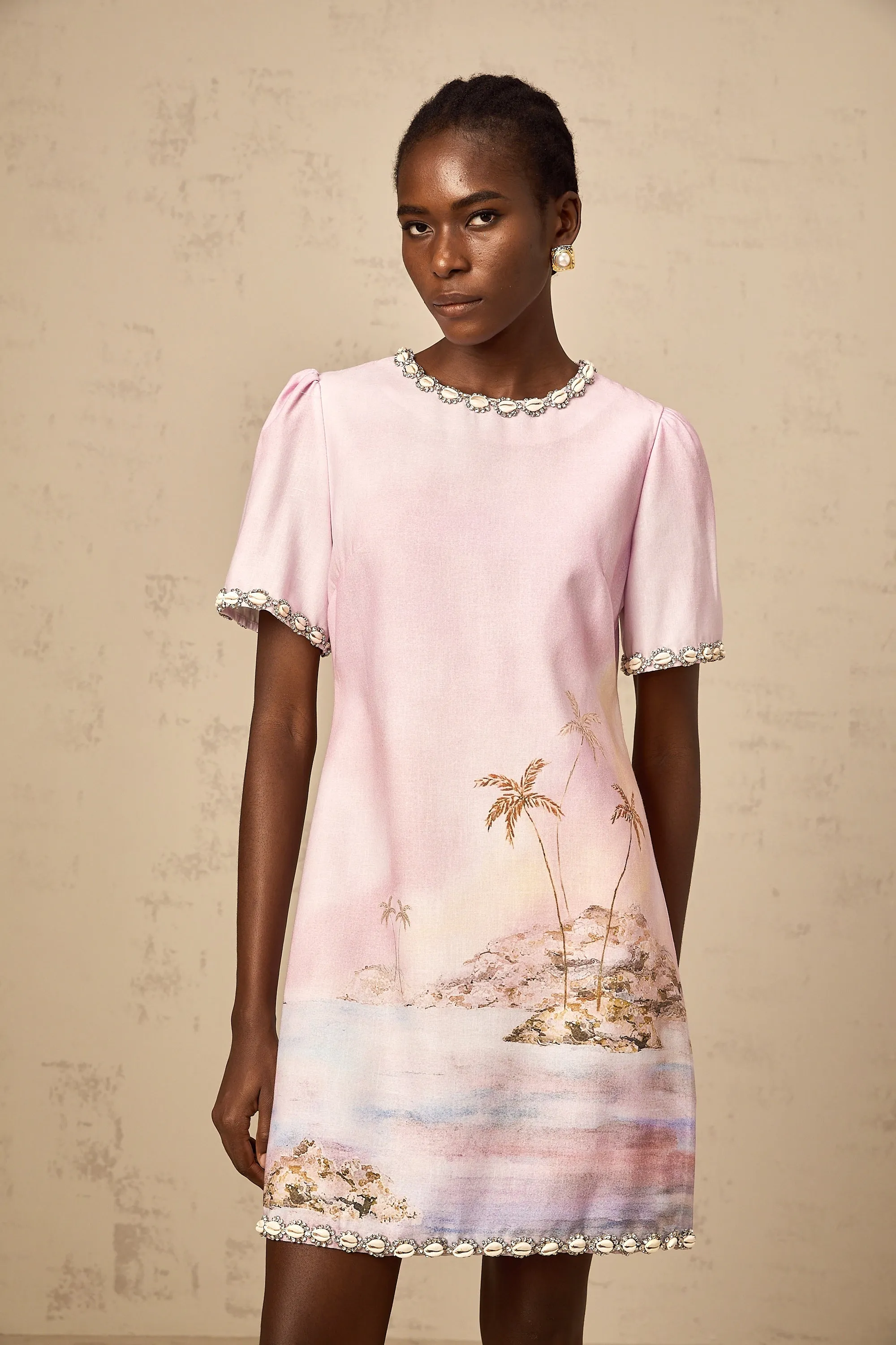 Giada pink graphic-print embellished mini dress
