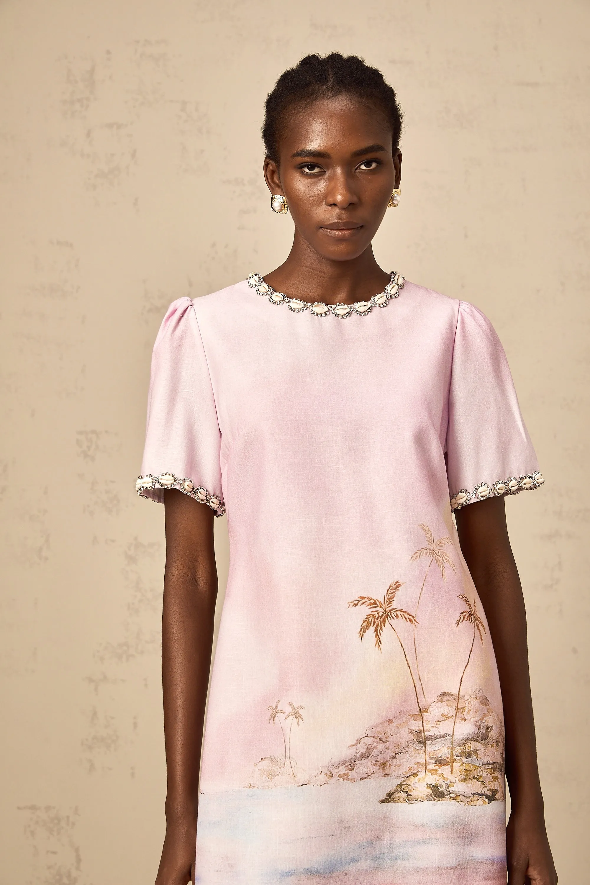 Giada pink graphic-print embellished mini dress