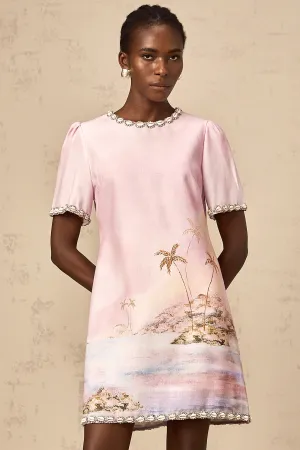 Giada pink graphic-print embellished mini dress