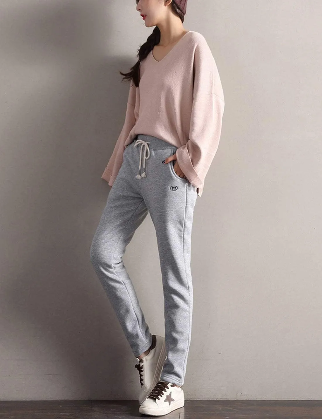 Gihuo Women's Sherpa Lined Sweatpants Winter Casual Jogger Sweat Pants Warm Athletic Thermal Fleece Lining Lounge Pants