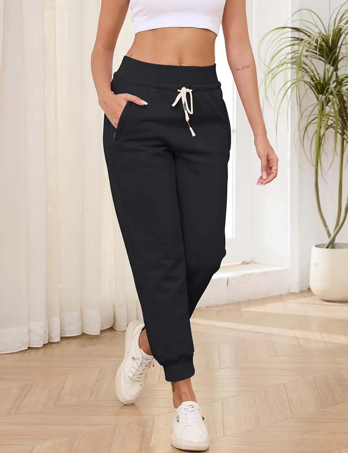 Gihuo Women's Sherpa Lined Sweatpants Winter Casual Jogger Sweat Pants Warm Athletic Thermal Fleece Lining Lounge Pants