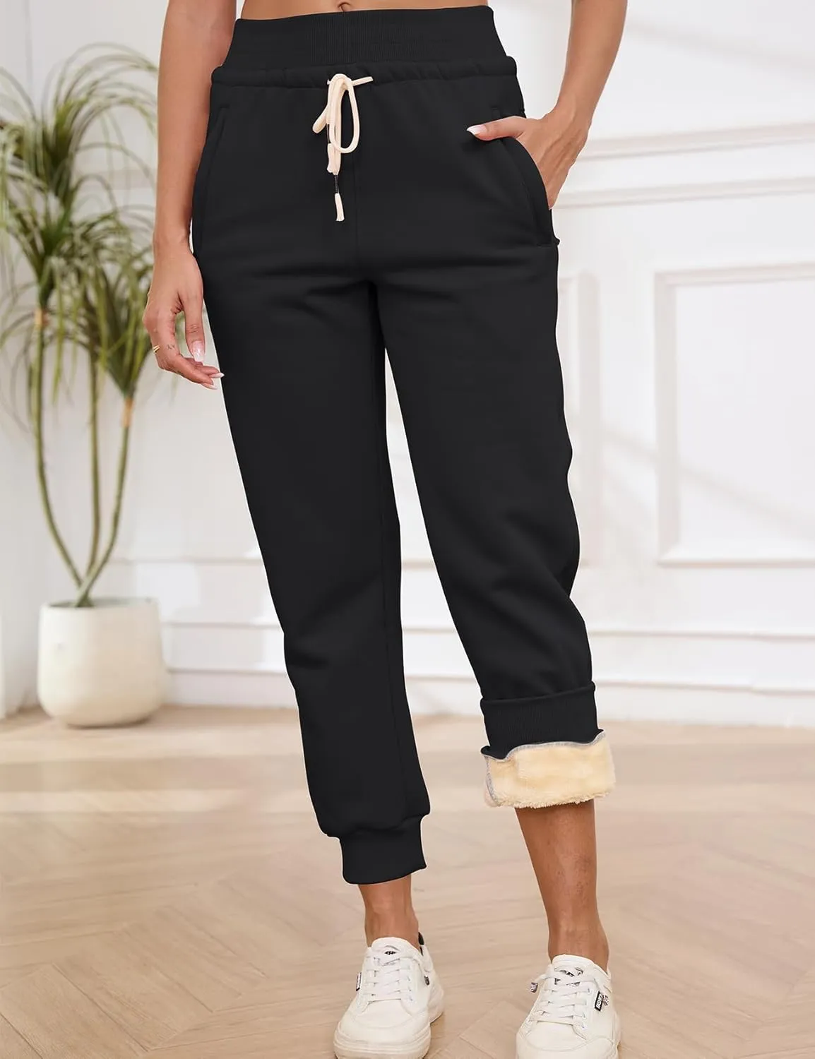 Gihuo Women's Sherpa Lined Sweatpants Winter Casual Jogger Sweat Pants Warm Athletic Thermal Fleece Lining Lounge Pants