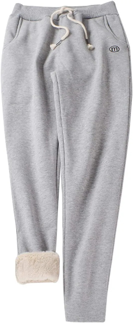 Gihuo Women's Sherpa Lined Sweatpants Winter Casual Jogger Sweat Pants Warm Athletic Thermal Fleece Lining Lounge Pants