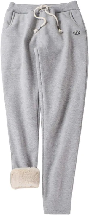 Gihuo Women's Sherpa Lined Sweatpants Winter Casual Jogger Sweat Pants Warm Athletic Thermal Fleece Lining Lounge Pants