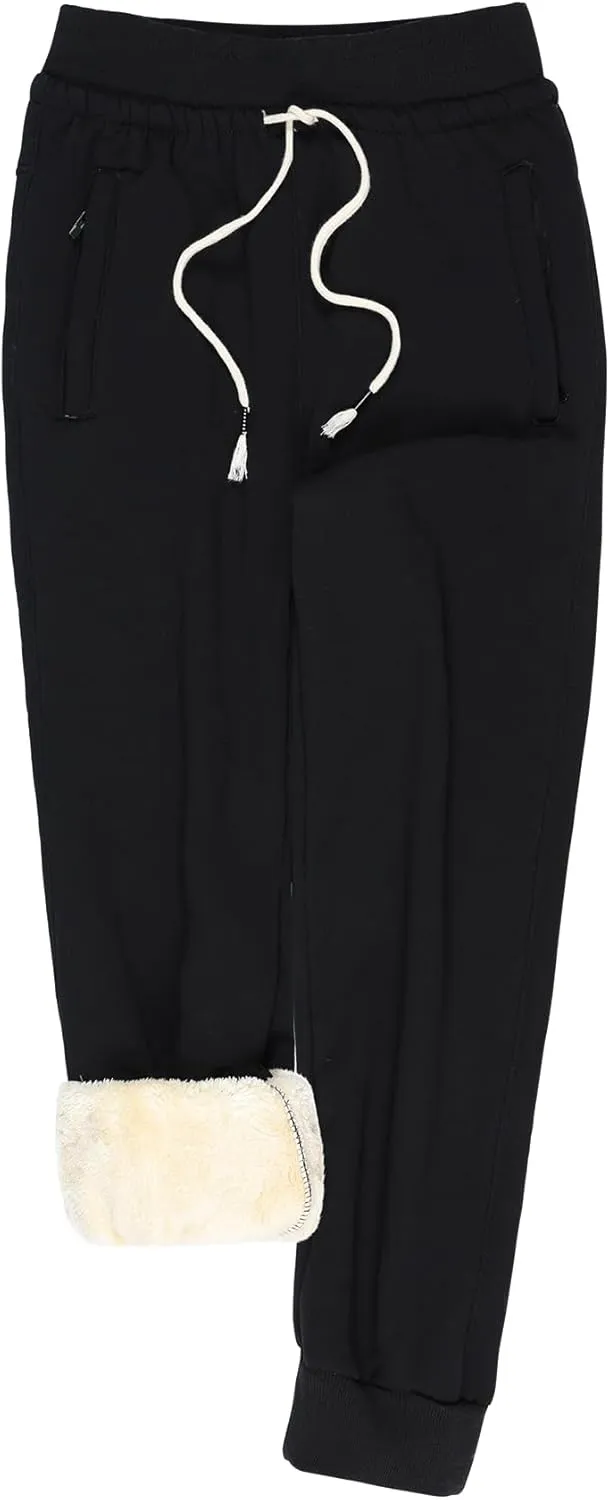Gihuo Women's Sherpa Lined Sweatpants Winter Casual Jogger Sweat Pants Warm Athletic Thermal Fleece Lining Lounge Pants