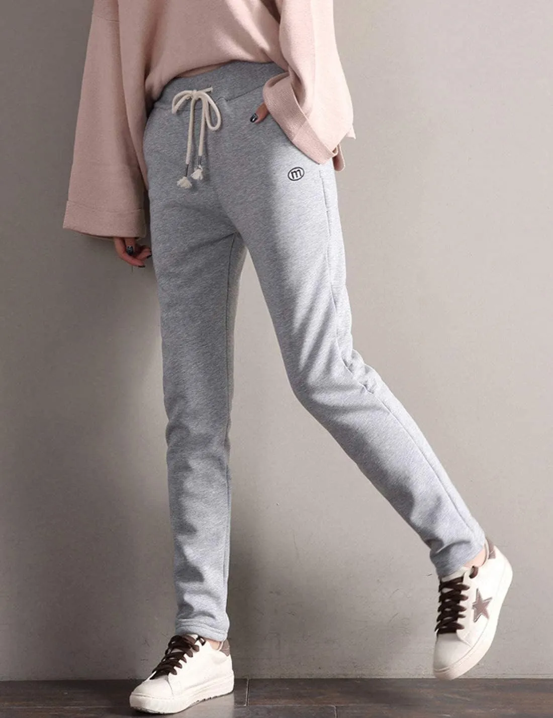 Gihuo Women's Sherpa Lined Sweatpants Winter Casual Jogger Sweat Pants Warm Athletic Thermal Fleece Lining Lounge Pants