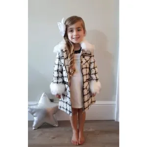 Girl's Faux Fur trim Chequed jacket, Hat and Dress