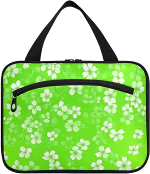 Green Flowers hanging womens toiletry travel bag with hook, designer chic medicine bag for accessories for women traveling porta cosmeticos mujer para cartera M