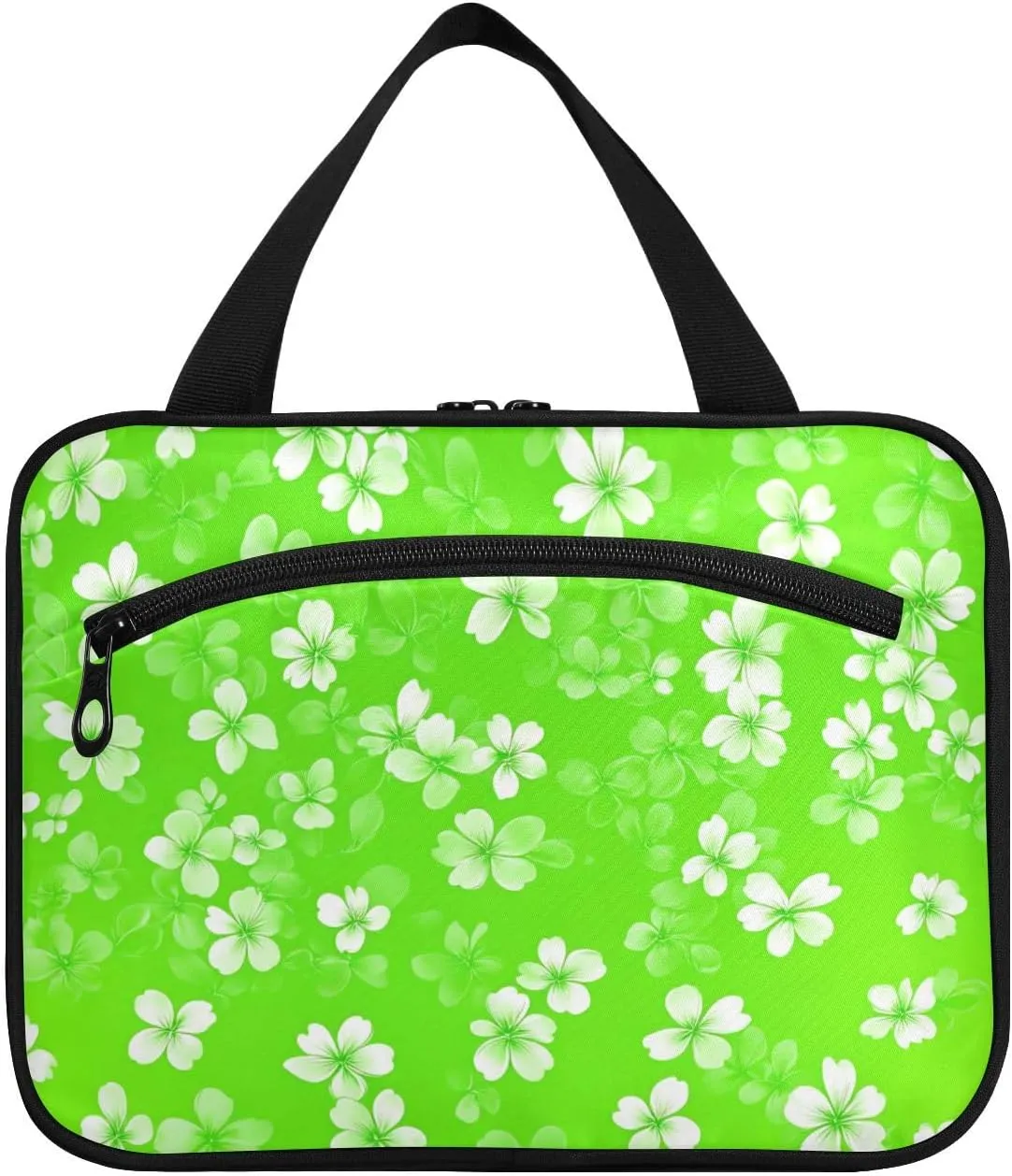 Green Flowers hanging womens toiletry travel bag with hook, designer chic medicine bag for accessories for women traveling porta cosmeticos mujer para cartera M